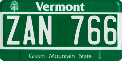 VT license plate ZAN766