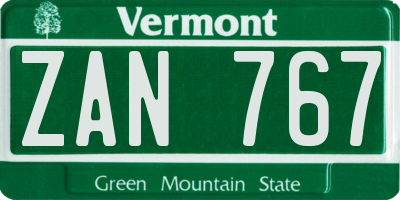 VT license plate ZAN767
