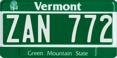 VT license plate ZAN772