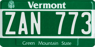 VT license plate ZAN773
