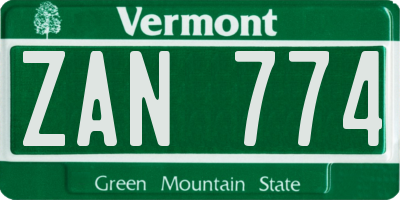 VT license plate ZAN774