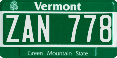 VT license plate ZAN778