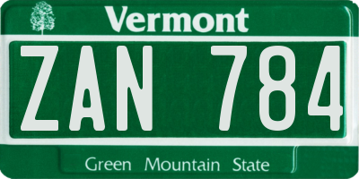 VT license plate ZAN784