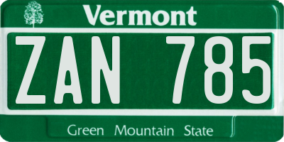 VT license plate ZAN785