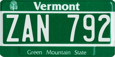 VT license plate ZAN792