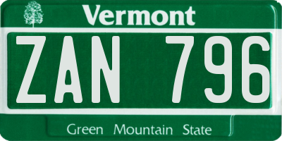 VT license plate ZAN796