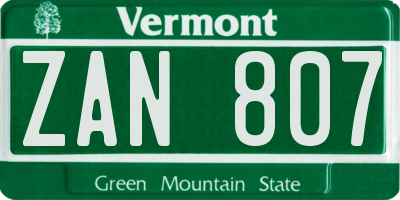 VT license plate ZAN807