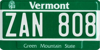 VT license plate ZAN808