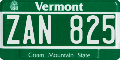 VT license plate ZAN825