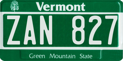 VT license plate ZAN827