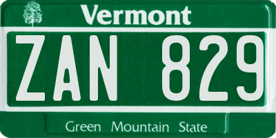 VT license plate ZAN829