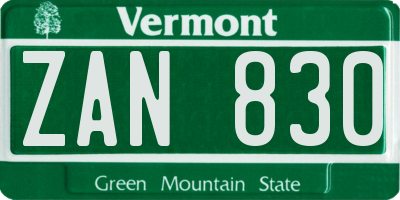 VT license plate ZAN830
