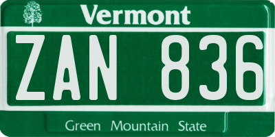 VT license plate ZAN836