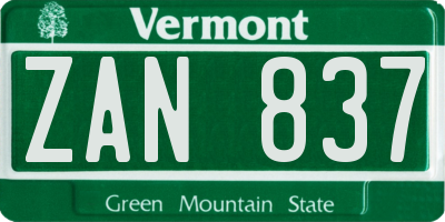 VT license plate ZAN837