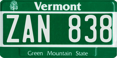 VT license plate ZAN838
