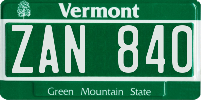 VT license plate ZAN840