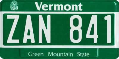 VT license plate ZAN841