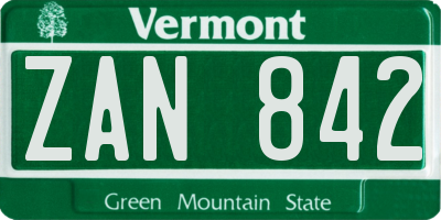VT license plate ZAN842