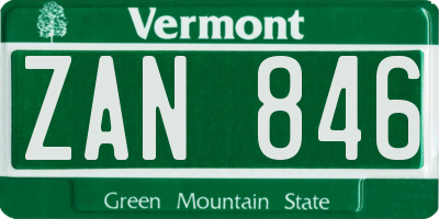 VT license plate ZAN846