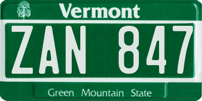 VT license plate ZAN847