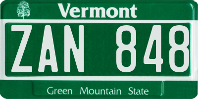VT license plate ZAN848