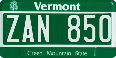 VT license plate ZAN850