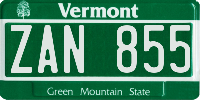 VT license plate ZAN855