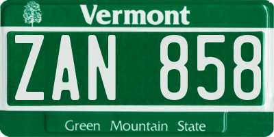 VT license plate ZAN858