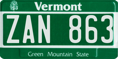 VT license plate ZAN863