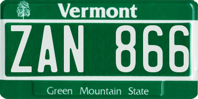 VT license plate ZAN866