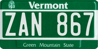 VT license plate ZAN867