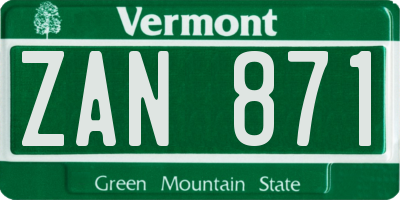 VT license plate ZAN871