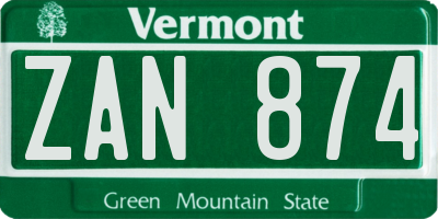 VT license plate ZAN874