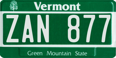 VT license plate ZAN877