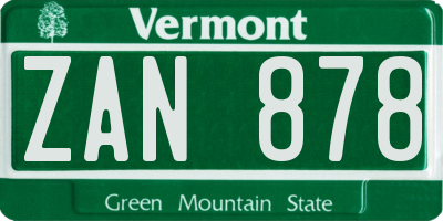 VT license plate ZAN878