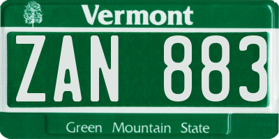 VT license plate ZAN883