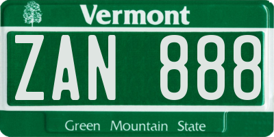 VT license plate ZAN888