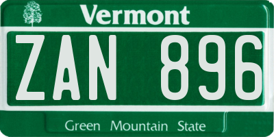 VT license plate ZAN896