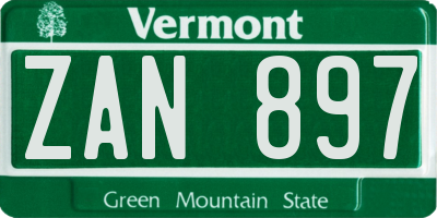 VT license plate ZAN897