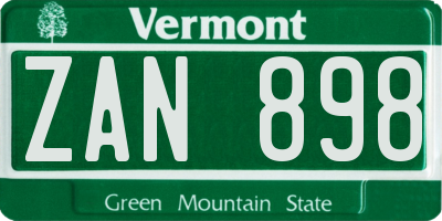 VT license plate ZAN898