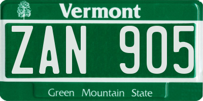 VT license plate ZAN905