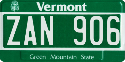VT license plate ZAN906
