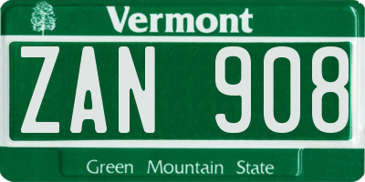 VT license plate ZAN908