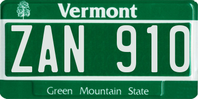 VT license plate ZAN910