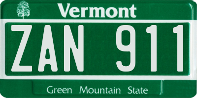 VT license plate ZAN911
