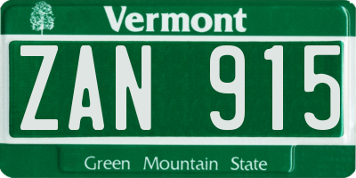 VT license plate ZAN915