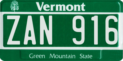 VT license plate ZAN916