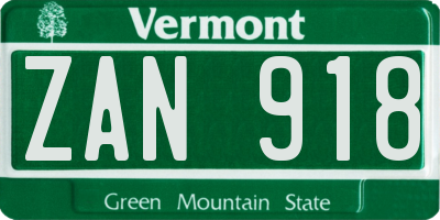 VT license plate ZAN918