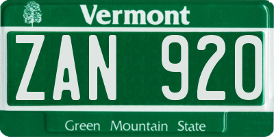 VT license plate ZAN920