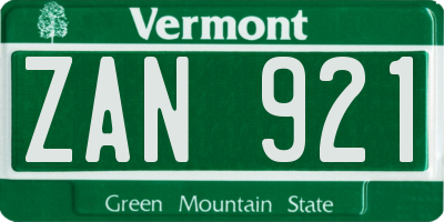 VT license plate ZAN921